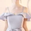Chic / Beautiful Grey Homecoming Graduation Dresses 2018 A-Line / Princess Off-The-Shoulder Spaghetti Straps Short Sleeve Bow Sash Tea-length Ruffle Backless Formal Dresses
