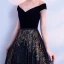 Bling Bling Navy Blue Evening Dresses  2018 A-Line / Princess V-Neck Short Sleeve Gold Glitter Tulle Floor-Length / Long Backless Formal Dresses