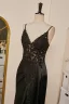 Sexy Black Satin Lace Split Front Prom Dresses 2024 Crossed Straps Sleeveless Spaghetti Straps Trumpet / Mermaid Floor-Length / Long Formal Dresses