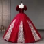 Vintage / Retro Burgundy Pearl Sequins Prom Dresses 2023 Ball Gown Square Neckline Puffy Short Sleeve Backless Floor-Length / Long Prom Formal Dresses