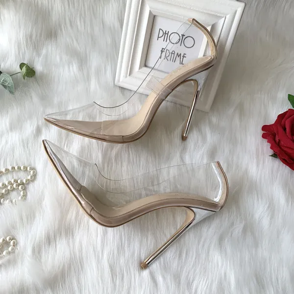 Sexy Transparent Nude Cocktail Party Pumps 2020 Leather 12 cm Stiletto Heels Pointed Toe Pumps