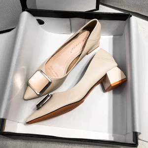 Simple Beige Bureau Ol Escarpins 2020 4 Cm Talons Épais Talon Bas À Bout Pointu Escarpins