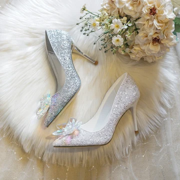 Scintillantes Argenté Cristal Chaussure De Mariée 2020 Paillettes 9 Cm Talons Aiguilles À Bout Pointu Mariage Escarpins