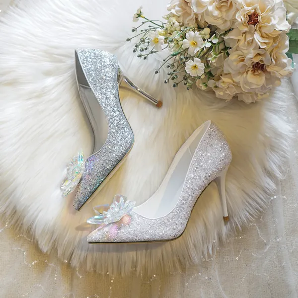 Sparkly Silver Crystal Wedding Shoes 2020 Sequins 9 cm Stiletto Heels ...