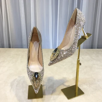 Scintillantes Champagne Soirée Paillettes Escarpins 2020 Faux Diamant 8 Cm Talons Aiguilles À Bout Pointu Escarpins