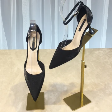 Eenvoudige Zwarte Toevallig Sandalen Dames 2020 Enkelband 6 Cm Naaldhakken Stiletto Spitse Neus Sandalen