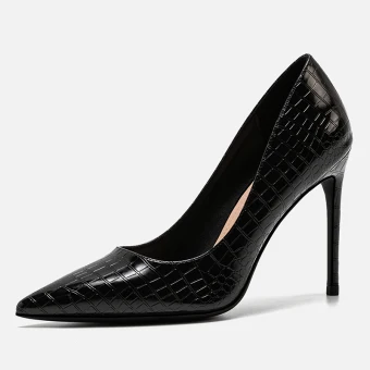 Chic Belle Soirée Noire Cuir Escarpins 2020 10 Cm Talons Aiguilles À Bout Pointu Escarpins