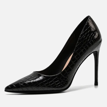 Chic Belle Soirée Noire Cuir Escarpins 2020 10 Cm Talons Aiguilles À Bout Pointu Escarpins
