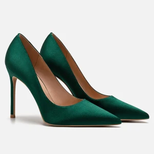 Chic Beautiful Dark Green Office Ol Satin Pumps 2020 10 Cm Stiletto Heels Pointed Toe Pumps