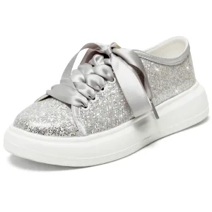Mode Bling Bling Silber Pailletten Hochzeit Turnschuhe 2024 4 Cm Plateau Runde Zeh Brautschuhe