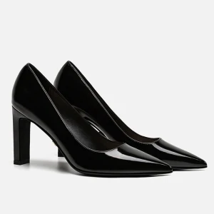 Chic Beautiful Black Office Ol Leather Pumps 2020 Patent Leather 8 Cm Thick Heels Pointed Toe Pumps