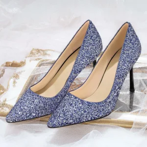 Scintillantes Bleu Roi Soirée Paillettes Escarpins 2020 Cuir 8 Cm Talons Aiguilles À Bout Pointu Escarpins