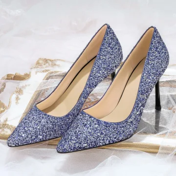Glitter Koninklijk Blauw Avond Pailletten Pumps 2020 Leer 8 Cm Naaldhakken Stiletto Spitse Neus Pumps