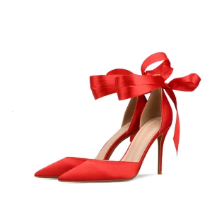 Fine Rød Ball Sandaler Dame 2020 Sløyfe Ankelstropp 10 Cm Stiletthæler Spisse Sandaler