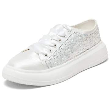 Mode Ivoire Faux Diamant Mariage Baskets 2024 4 Cm Plateforme À Bout Rond Chaussure De Mariée