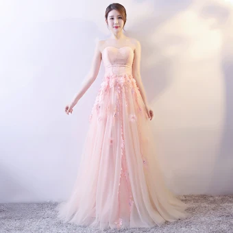 Elegant Pearl Pink Evening Dresses 2018 A Line Princess Appliques Beading Sequins V Neck Bow Backless Sleeveless Floor Length Long Formal Dresses