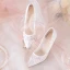 Eleganckie Kość Słoniowa Z Koronki Buty Ślubne 2020 7 cm Szpilki Szpiczaste Czółenka
