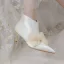 Eleganckie Zima Kość Słoniowa Botki Buty Damskie 2020 Skórzany Kokarda 5 cm Szpilki Szpiczaste Ślub Boots