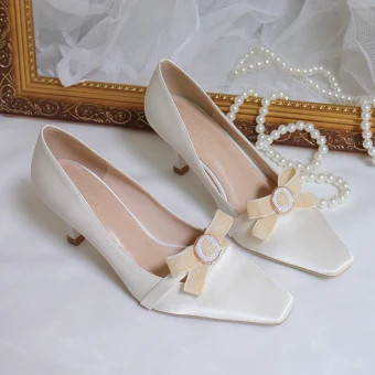 Chic Beautiful Ivory Prom Pumps 2020 Rhinestone Bow 7 Cm Stiletto Heels Pointed Toe Pumps