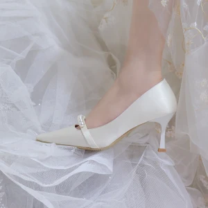 Chic Beautiful Ivory Pearl Wedding Shoes 2020 7 Cm Stiletto Heels Pointed Toe Wedding Pumps