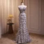 High-end Grey Handmade  Beading Pearl Sequins Feather Evening Dresses 2024 Trumpet / Mermaid Strapless Sleeveless Backless Evening Party Floor-Length / Long Formal Dresses