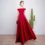 Modest / Simple Burgundy Evening Dresses  2018 A-Line / Princess Off-The-Shoulder Backless Sleeveless Floor-Length / Long Formal Dresses