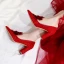 Chinese style Red Lace Appliques Wedding Shoes 2020 Leather Rhinestone 8 cm Thick Heels Pointed Toe Wedding Pumps