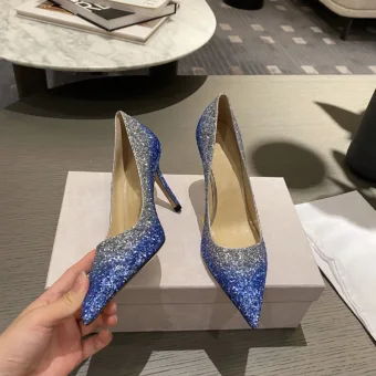 Charming Gradient Color Ocean Blue Evening Party Sequins Pumps 2020 Leather 6 Cm Stiletto Heels Pointed Toe Pumps