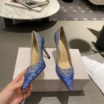 Charmant Gradiëntkleur Oceaan Blauw Avond Pailletten Pumps 2020 Leer 6 Cm Naaldhakken Stiletto Spitse Neus Pumps