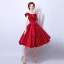Modest / Simple Burgundy Prom Dresses 2018 A-Line / Princess Off-The-Shoulder Backless Sleeveless Tea-length Formal Dresses