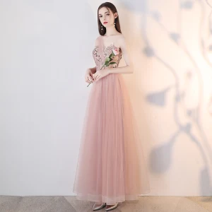 Elegant Nude Evening Dresses 2018 A Line Princess Lace Appliques Pearl Rhinestone One Shoulder Backless Sleeveless Ankle Length Formal Dresses