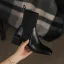 Chic / Beautiful Black Street Wear Knitting Womens Boots 2020 Leather 5 cm Thick Heels Square Toe Boots