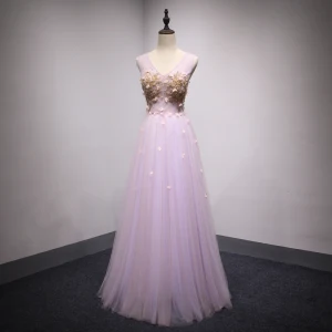 Élégant Lilas Robe De Bal 2018 Princesse Appliques Perlage Paillettes V Cou Dos Nu Sans Manches Longue Robe De Ceremonie