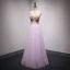 Elegant Lilac Prom Dresses 2018 A-Line / Princess Appliques Beading Sequins V-Neck Backless Sleeveless Floor-Length / Long Formal Dresses