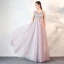 Chic / Beautiful Lavender Prom Dresses 2018 A-Line / Princess Lace Appliques Beading Crystal V-Neck Backless Sleeveless Floor-Length / Long Formal Dresses