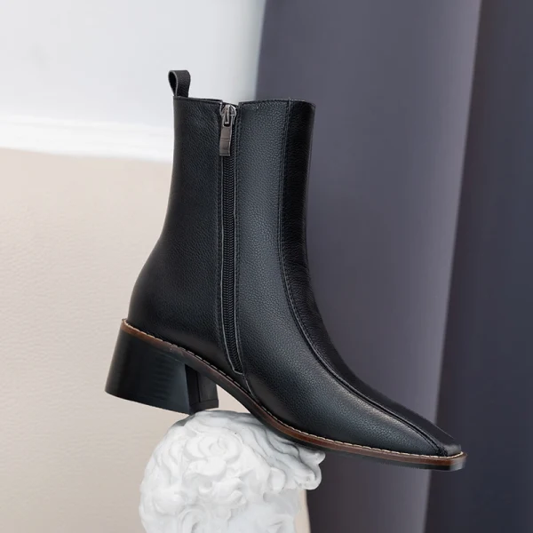 Modest / Simple Beige Casual Ankle Womens Boots 2020 Leather 5 cm Thick Heels Square Toe Boots