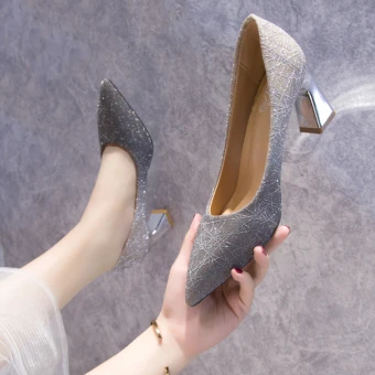 Charming Silver Evening Party Sequins Pumps 2020 5 Cm Thick Heels Pointed Toe Pumps