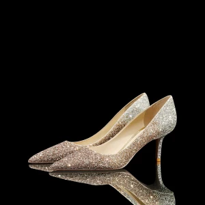 Charming Sparkly Gold Sequins Wedding Shoes 2021 Leather 8 Cm Stiletto Heels Pointed Toe Wedding Pumps High Heels