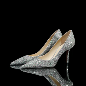 Glitter Zilveren Pailletten Bruidsschoenen 2021 Leer 8 Cm Naaldhakken Stiletto Spitse Neus Huwelijk Pumps Hoge Hakken