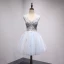 Chic / Beautiful Grey Sky Blue Party Dresses 2018 A-Line / Princess Beading Crystal Pearl Appliques V-Neck Backless Sleeveless Short Formal Dresses