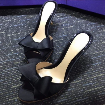 Chic Belle Noire Désinvolte Noeud Sandales Femme 2020 6 Cm Talons Aiguilles Peep Toes Bout Ouvert Sandales