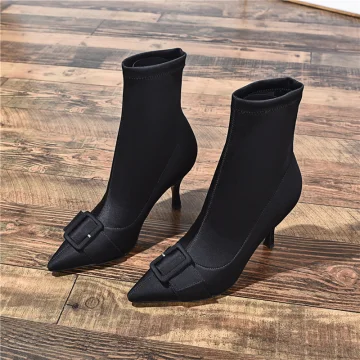 Eenvoudige Zwarte Straatkleding Enkellaarsjes Enkellaarzen Dames Laarzen 2020 9 Cm Naaldhakken Stiletto Spitse Neus Laarzen