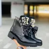 Fashion Black Street Wear Ankle Womens Boots 2020 Pearl Round Toe Flat Boots
