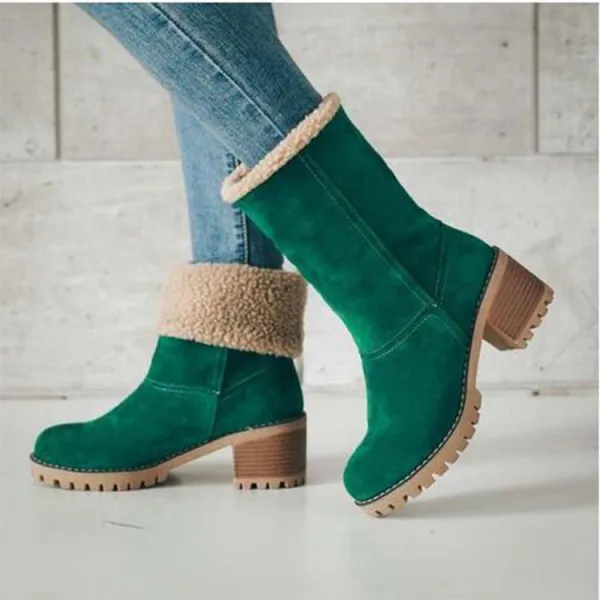 Klassisk Mørk Grønn Gateklær Ankel Suede Kvinners støvler 2020 5 cm Tykk Hæler Rund Tå Boots