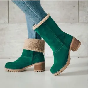 Klassieke Donkergroen Straatkleding Enkellaarsjes Enkellaarzen Suede Dames Laarzen 2020 5 Cm Dikke Hak Ronde Neus Laarzen