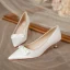 Elegant Ivory Bow Wedding Shoes 2020 3 cm Stiletto Heels Low Heel Pointed Toe Wedding Pumps