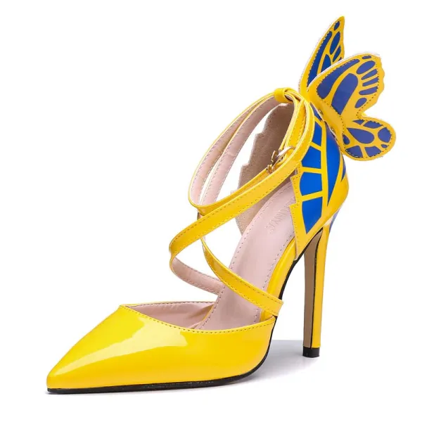 Celeb Style Fantasy Butterfly Shoes Noir Jaune Stiletto Heels Bride À La  Cheville Pointu High Heel Pumps 11.5CM Taille 35 À 41 Du 26,57 € | DHgate