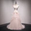 Élégant Perle Rose Robe De Bal 2018 Princesse Perlage Perle Paillettes En Dentelle Fleur Volants en Cascade Encolure Dégagée Dos Nu Sans Manches Train De Balayage Robe De Ceremonie