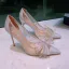 Uroczy Moda Srebrny Rhinestone Kokarda Buty Ślubne 2020 10 cm Szpilki Szpiczaste Ślub Czółenka