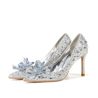 Charmant Argenté Cristal Chaussure De Mariée 2020 Faux Diamant 9 Cm Talons Aiguilles À Bout Pointu Mariage Escarpins
